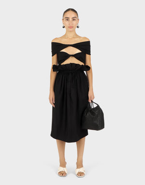 Bandeau Stretch Linen Top, Black