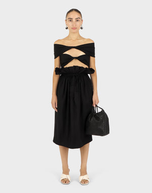Petal Drawstring Skirt, Black, One Size Fits All