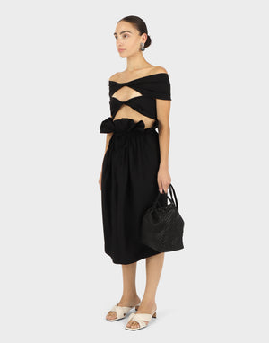 Petal Drawstring Skirt, Black, One Size Fits All