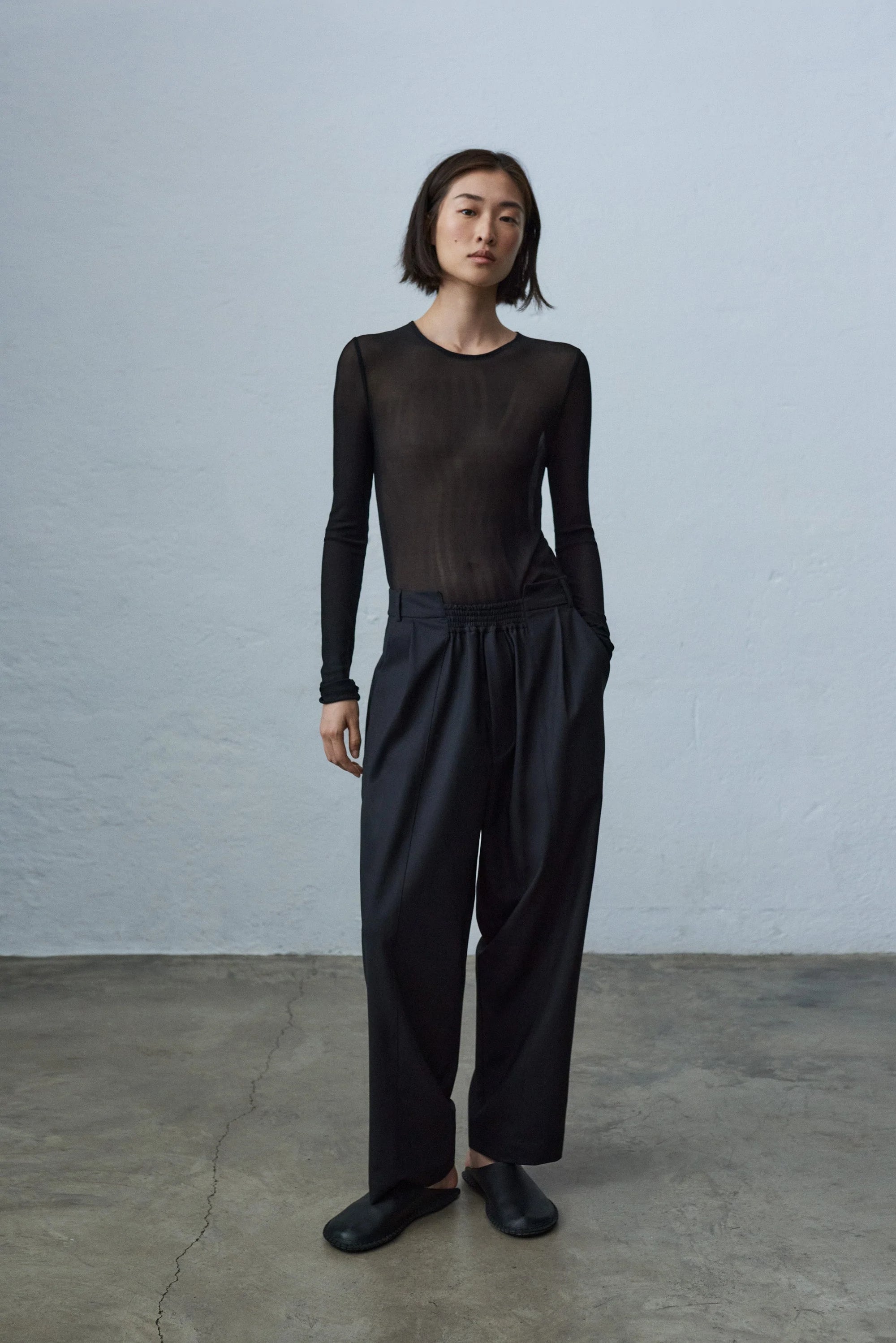 Asymmetric Straight Pants, Black