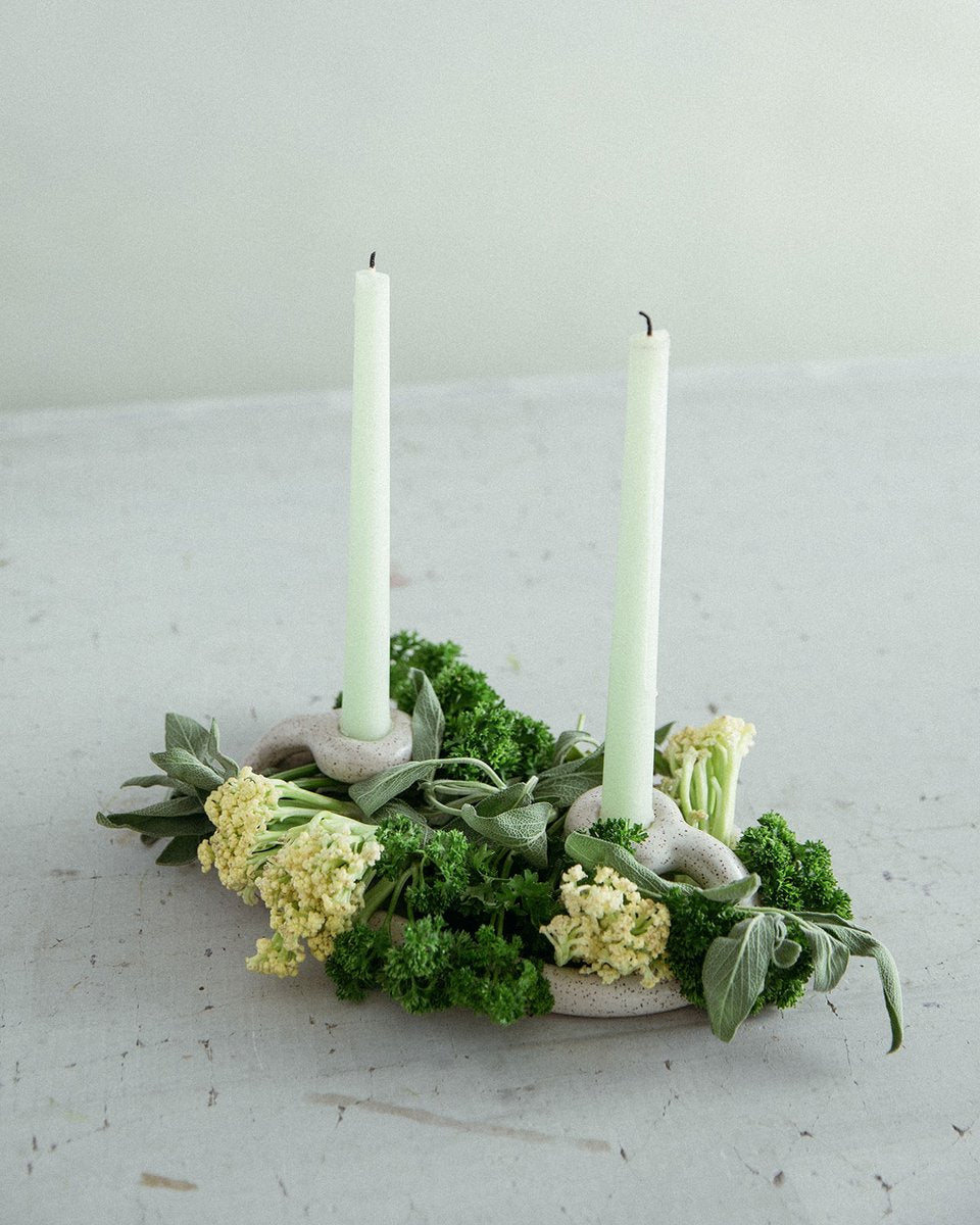Duo Candlestick Holder, Speckled White